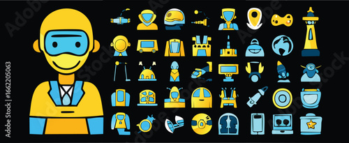 Collection of Space Icons Astronaut, Spaceship, Planets, and Exploration Elements for Design