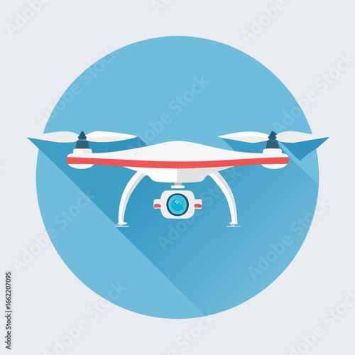 Modern Drone Icon: Flat Design, Aerial View
