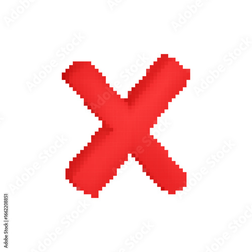 Red cross icon in pixel style, showcasing a bold design with a retro gaming feel.