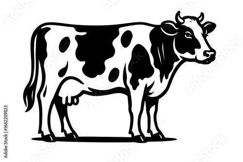 Holstein Dairy Cow Vector Illustration - Black And White Farm Animal Icon