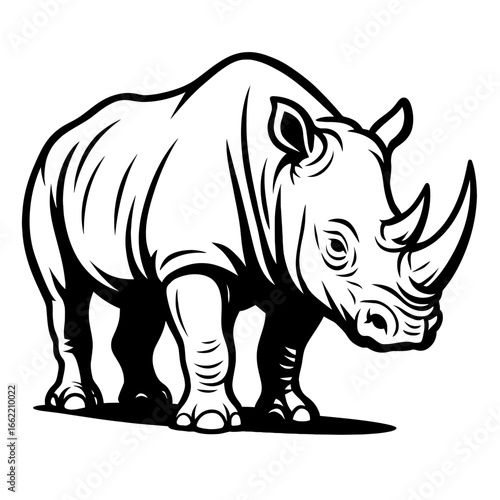 Rhinoceros Vector Illustration - Black And White Rhinoceros Icon