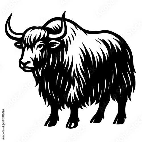 Powerful Yak Vector Illustration - Black And White Bull Icon