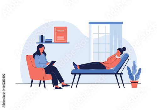 Therapist and patient in a therapy session discussing mental health and emotional well-being