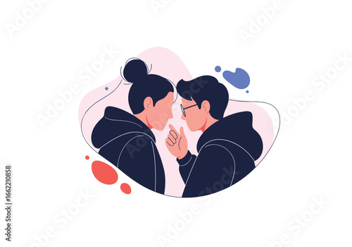 Two people in hoodies talking secrets sharing intimate moments together creating connection