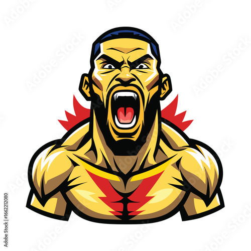 Fighter Screaming with Open Mouth Before Match