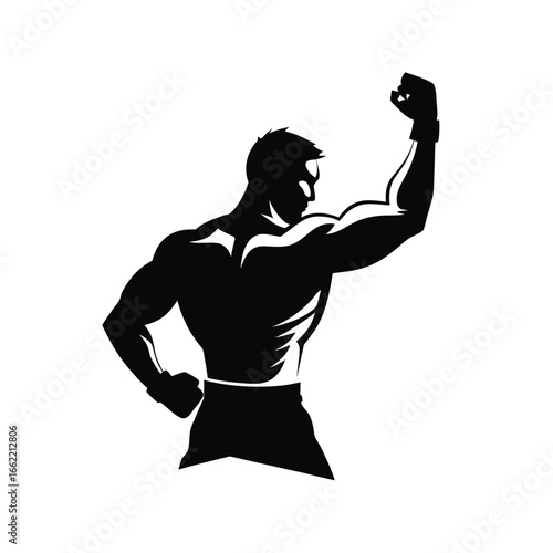 MMA Fighter Shadow Silhouette Raising One Fist Vector