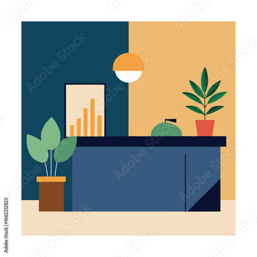 Modern Hotel Lobby Interior with Reception Desk and Sofa