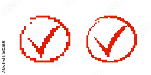 Two red check marks in a pixel art style, ideal for digital use and graphic design elements.