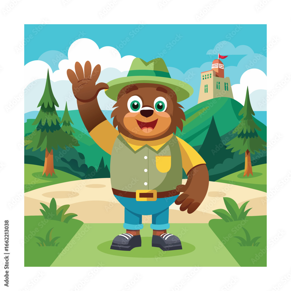 Fototapeta premium park mascot waving visitors