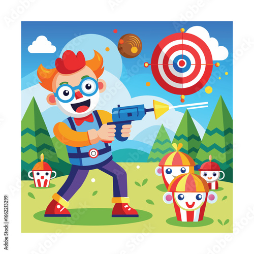 Shooting Game with Water Pistols and Clown Targets