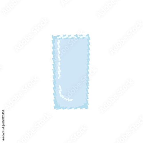Light blue glass shape with geometric pixelated edges. subtle retro mosaic look, simple design.
