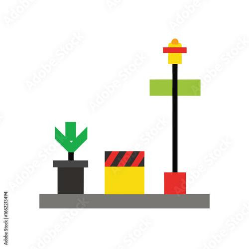 Street Corner with Pedestrian Crossing and Traffic Light