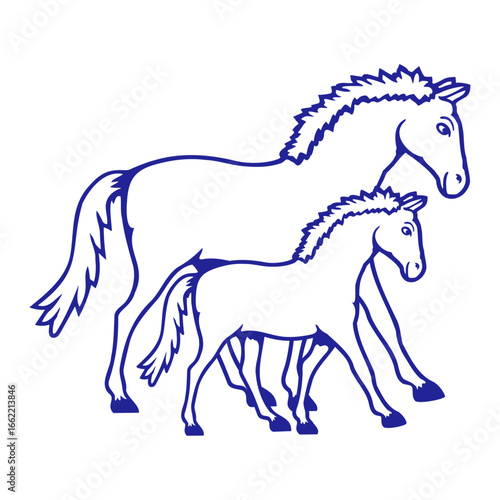 2 cute horses child family mum dad mother father
