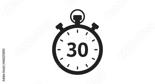 thirty seconds stopwatch timer icon in black and white color