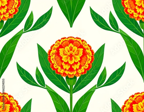 Wallpaper Mural Vibrant orange and yellow flower pattern on white background Torontodigital.ca