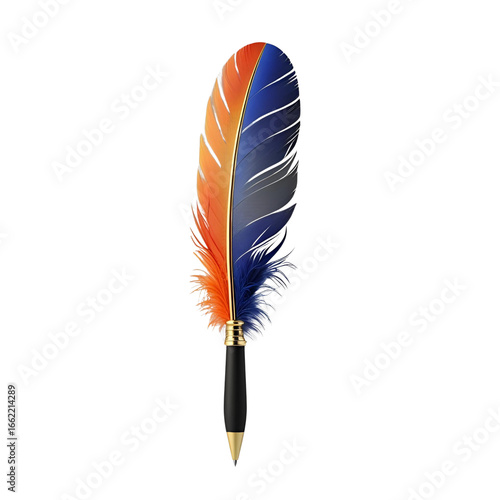 Colorful feather pen isolated on black transparent background