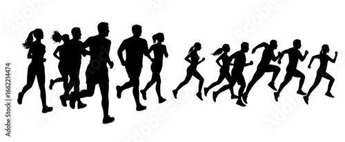 Running Silhouettes Group, vector illustration