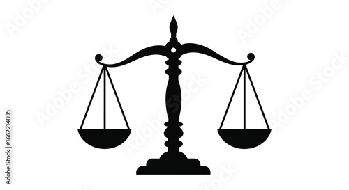 A black silhouette of a balance scale on a white background