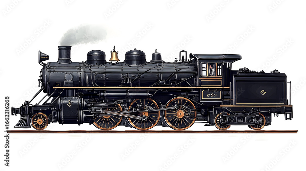 Obraz premium Vintage black steam locomotive side view - classic transportation design for historical projects