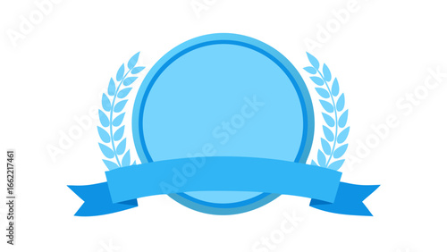 Blue circle laurel wreath ribbon banner vector graphic decoration element logo design illustration image art