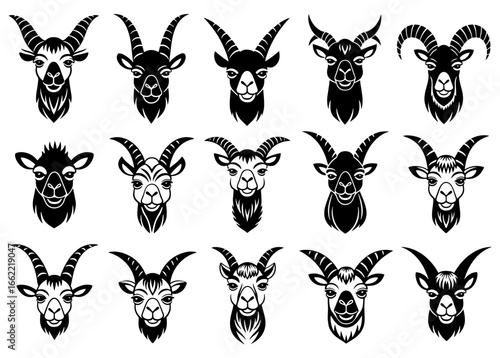 Vector art of collection of stylized goat heads