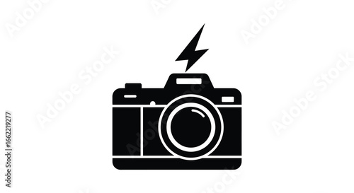 Electric camera icon with lightning bolt symbol on top