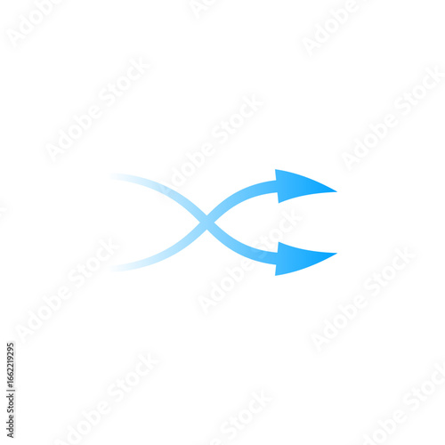 Blue arrows curve in parallel streamlines, indicating fluid motion and dynamic air direction.