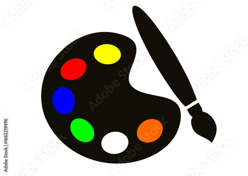 palette with paints and brushes