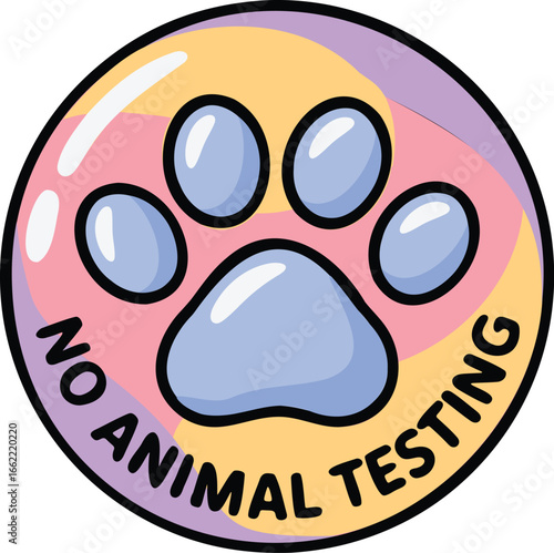 Cruelty-free certification badge with animal paw icon, no animal testing label for cosmetic packaging