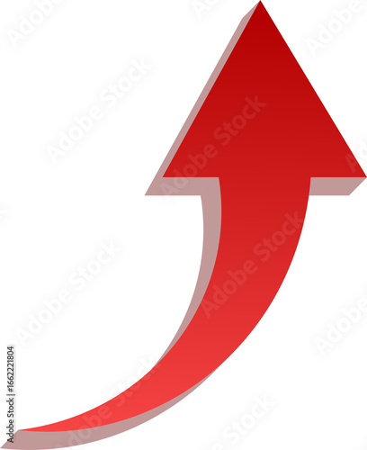 Gradient  red 3D Curved Up Arrow Icon Isolated on Transparent Background