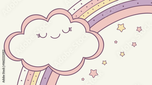 Pastel rainbow cloud with stars dreamy sky illustration cute design soft colors whimsical art graphic vector image