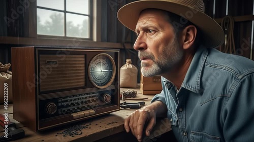 Vintage Radio Barn: A Farmer's Solitary Moment