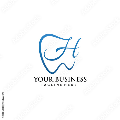 Dental clinic initial letter H logo design continuousline luxury style