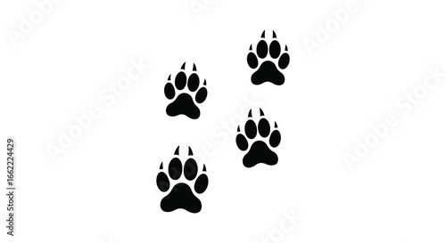 Four black animal paw prints on a white background in a vertical line formation