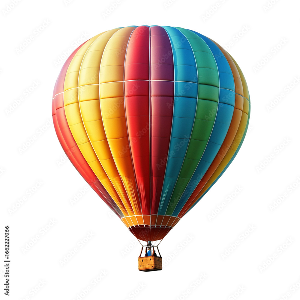 Fototapeta premium A colorful hot air balloon floating with joy, evoking a sense of adventure, isolated on white background