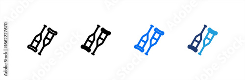 Crutches icon set multiple style collection. Vector illustration.