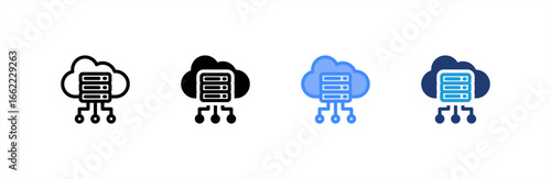 Cloud Server icon set multiple style collection. Vector illustration.