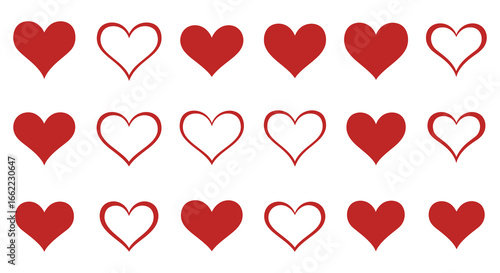 Red and white heart shapes on a plain white background