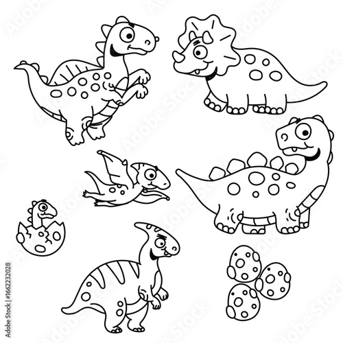Cute Cartoon Dinosaurs Vector Pack - Hand-Drawn Dino Illustrations for Kids, Nursery, and Fun Projects