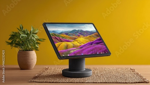 Tablet PC on stand, vibrant colors