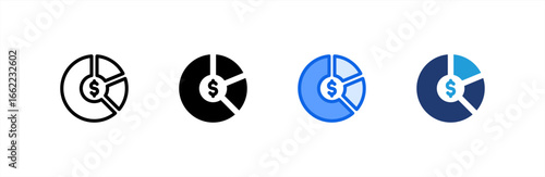 Pie Chart icon set multiple style collection. Vector illustration.