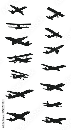 Collection of airplane silhouettes showcasing aviation diversity