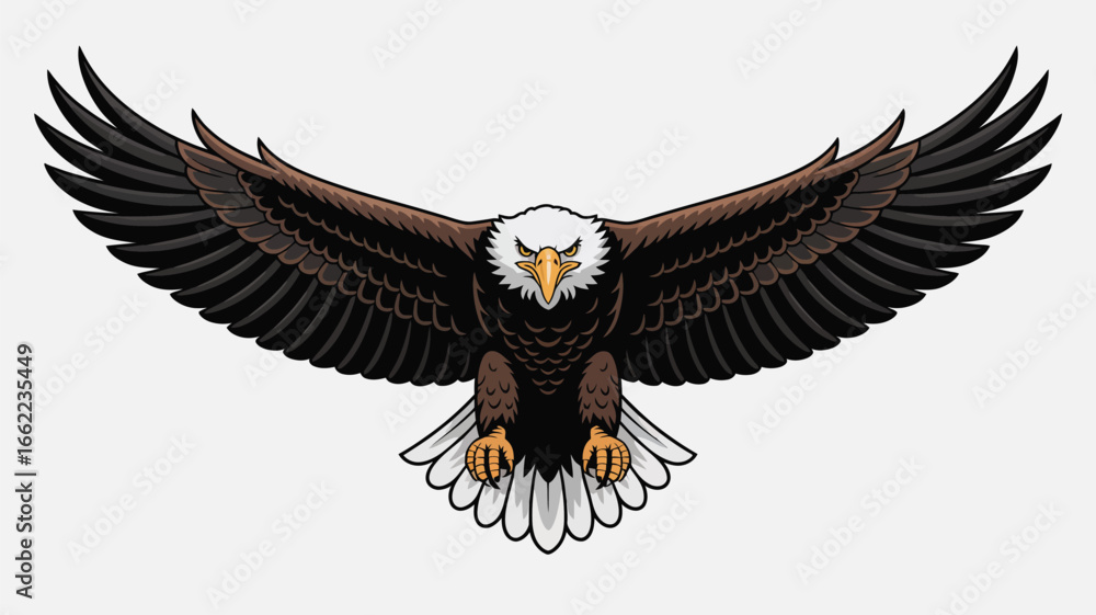 Fototapeta premium Majestic bald eagle in flight with wings spread wide