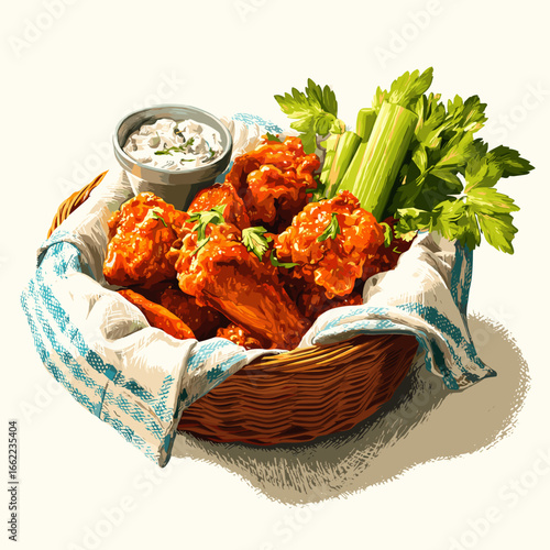 Buffalo Chicken Wings with Celery and Blue Cheese Dip