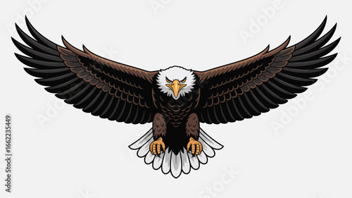 Majestic bald eagle in flight with wings spread wide