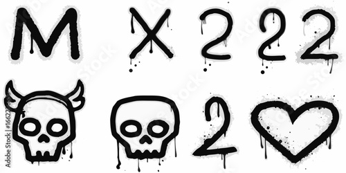 Graffiti Style Black Ink Drips Alphabet and Symbols