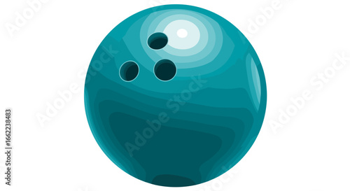 Realistic teal bowling ball with finger holes on white background