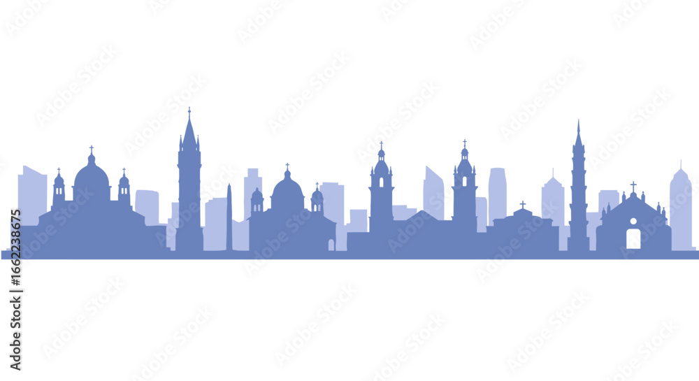 Fototapeta premium Silhouette of european city skyline featuring historic landmarks