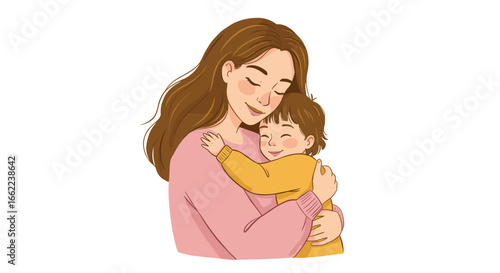 Tender moment: mother embracing child in heartfelt hug