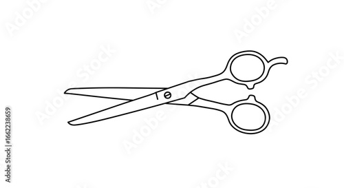 Linear hair cutting scissors outline for hairdressing and barbering concepts
